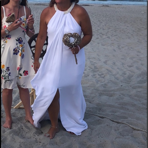 calvin klein plus size ruffled halter gown